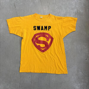 Vintage 70s Swamp Cheerleader Flock Print True Vintage T-Shirt Large Yellow